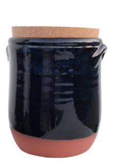 Keramik krukke med låg i blå - FØR 256,-